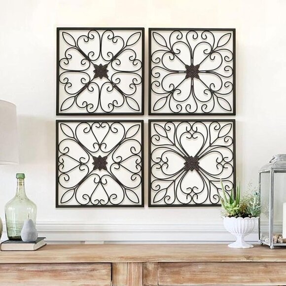 New Set of 4 Metal Wall Decor-Large Decorative Wrought Scroll Wall Decor Art - Picture 1 of 8